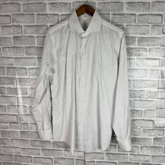SuitSupply Cotton Tencel Light Gray Long Sleeve Button Dress Shirt 17 Extra SLIM - Picture 2 of 9